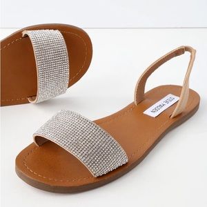 Steve Madden 💎 Rock Tan Rhinestone Flat Sandals size 7.5